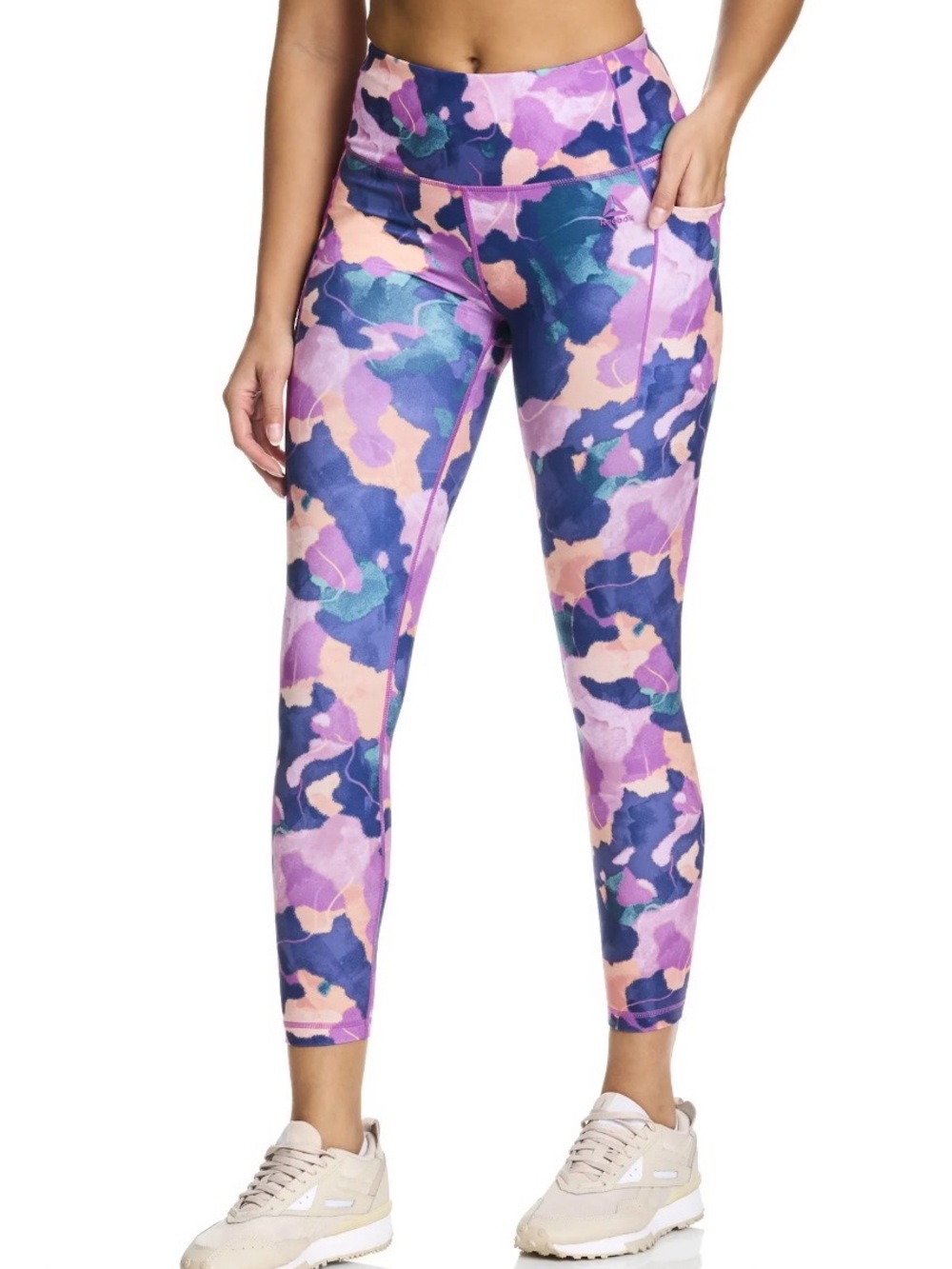 Reebok Pink, Navy & Coral Camo Leggings with pockets